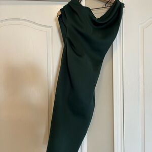 ASOs brand, Dark green, one off of the shoulder. Size 2. Mid length. Never worn